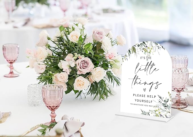 Greenery Wedding Bathroom Basket Sign, 6 x 8 Inch White Arch Acrylic Wedding Sign with Holder, Wedding Sign for Ceremony and Reception, Wedding Decoration, Wedding Supplies - LY09