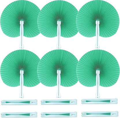 12 Packs Decorative Paper Folding Hand Fans Handheld,Green Round Foldable Wedding Fans Chinese and Japanese Fans Bulk for Bridal Guest Church Party Favors Dancing Birthday DIY