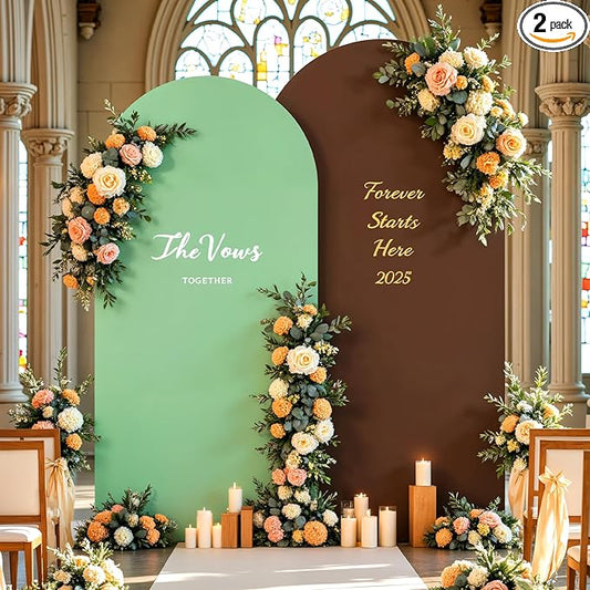 Brown Green Arch Backdrop Cover for Wedding, 7.2FT 6FT Set of 2 Stretchy Spandex Fitted Arch Stand Cover for Baby Shower, Birthday Party Decor, Chiara Backdrop Cover with Double-Sided Design