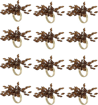 Napkin Rings Set of 6 for Dining Table Decoration Parties Everyday Metal Napkin Holder Leaf Coffee (Pack of 6)