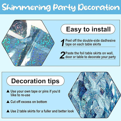 6Pack 29 x108 Inch Light Blue Wave Foil Fringe Table Skirts Metallic Banner for Tinsel Streamer Garland Backdrop for Parade Floats, Mother's Day, Easter, Graduate, Birthday, Wedding Party Decoration