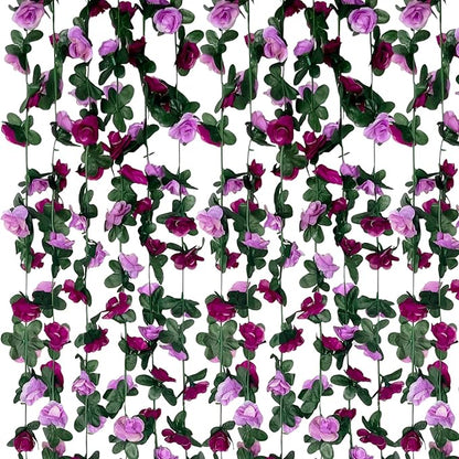 16Pcs 126Ft Purple Rose Garland, Fake Rose Hanging Flowers, Artificial Flower Vine, Hanging Floral Vine Garland for Wedding, Birthday Party, Wall Arch, Halloween, Christmas Garden Backdrop Decor