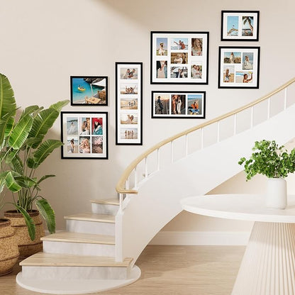 Vittanly 14x14 Collage Picture Frame, Displays 6Pcs 4x6 Pictures with Mat, Picture Frames Collage Wall Decor for Horizontal or Vertical Display, Black, 1 Pack