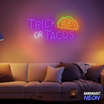 Personalized Trick Or Tacos Halloween Neon Sign Accessories, Custom Restaurant Food Decor Led Light, Funny Decorative Wall Art Lights Signs, Gifts For Friends, Kids, Restaurateur