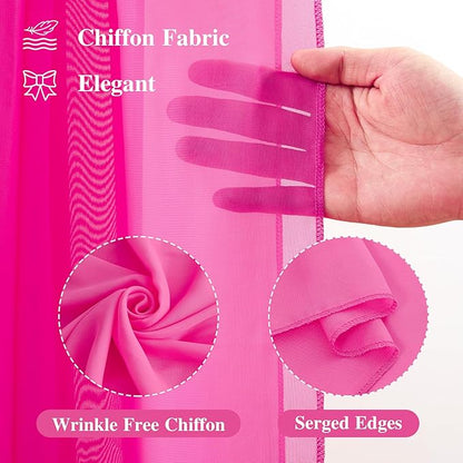 Wedding Arch Draping Fabric,2 Panels 18FT Hot Pink Sheer Chiffon Curtain Drapes 6 Yards for Wedding Ceremony Birthday Party Decoration