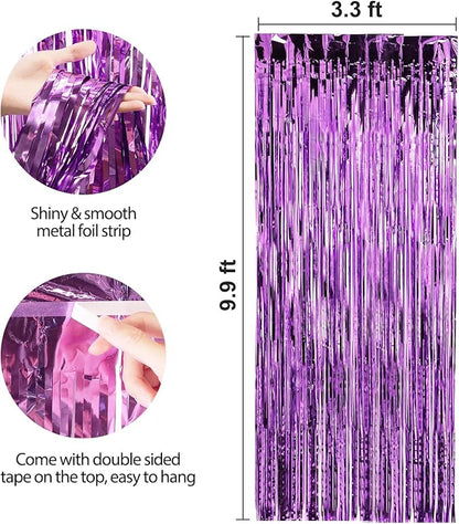 Crosize 2 Pack 3.3 x 9.9 ft Purple Foil Fringe Backdrop Curtain, Streamer Backdrop Curtains, Streamers Birthday Party Decorations, Tinsel Curtain for Parties, Galentines Decor, Preppy, Photo Booth