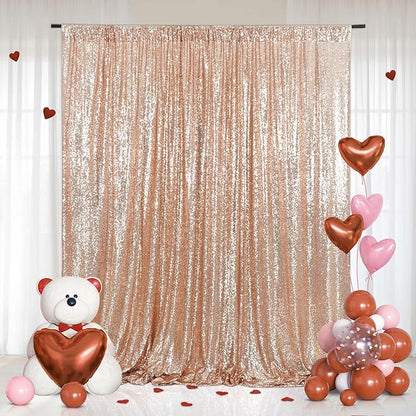 Eternal Beauty Rose Gold Sequin Backdrop, 8x10 Ft Glitter Background Curtains for Shimmer Photography Party Wedding Birthday Back Drop Decor