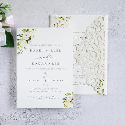 20Pcs Ivory Laser Cut Invitation Cards With Blank Inner Sheets for Wedding Cards Bridal Shower Engagement Quinceanera Invitation (No Envelopes)