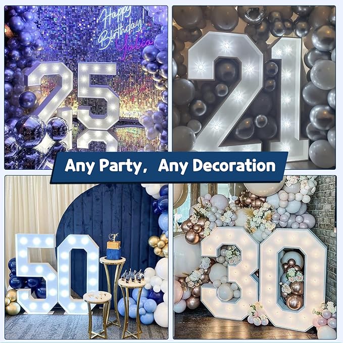 Marquee Numbers 3 Feet Tall Big Light Up Numbers 3rd 13th 30th Happy Birthday Decorations Girl Boy White Anniversary Party Decor Large Cardboard Prop Backdrop Sign 3