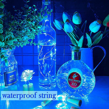 Wine Bottle Lights with Cork 15Pack 10 LED 40 Inches Battery Operated Silver Wire Liquor Fairy Mini String Lights for Party Christmas Halloween Wedding Decoration (Blue)
