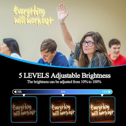 Everything Will Work Out Neon Sign,Inspirational Letter Neon Light Positive Affirmation Light up Sign for Office Bookstore Classroom(16.54 * 8.27In)