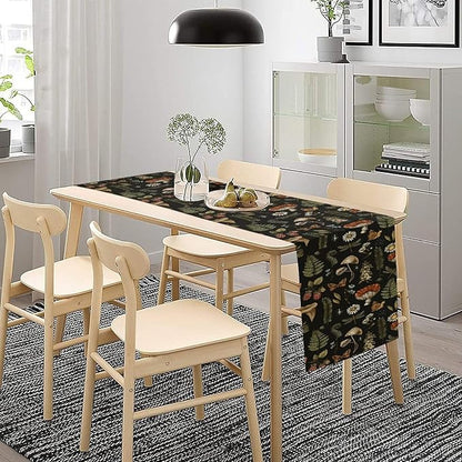 Mushroom Table Runner,Retro Forest Plant Table Runner for Kitchen Dining Table Home Party Decoration 13x90 Inch
