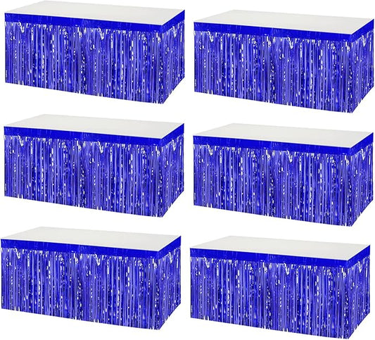 6 Pack 29x108 Inch Metallic Foil Fringe Tinsel Table Skirts Banner for Rectangle Tables Streamer Garland Curtains Backdrop for Wedding, Birthday, Parade Floats, Christmas Party Decoration(Blue)