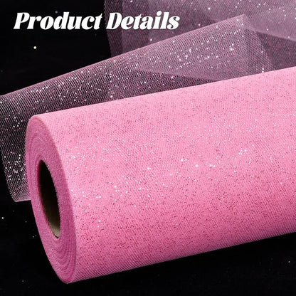 Glitter Tulle Rolls 6” by 50 Yards Sparkle Tulle Fabric Ribbon Sequin Tulle Netting Rolls for DIY Tutu Skirt Wedding Birthday Party Decoration (Pink)