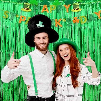 6 Pack Green Foil Fringe Curtains Backdrop, 3.28 x 8.2 Ft Metallic Streamers Tinsel Curtains Background for Photo Booth, Birthday, Weddings, Carnivals, Graduation, Themed Party Decorations