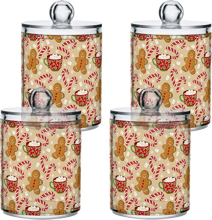 Gredecor Qtip Holder Dispenser 2 Pack Cute Gingerbread Men Snowflakes Candy Bathroom Decorative Storage Canister Holder Counter Vanity Organizer for Cotton Ball Swabs Pads Floss