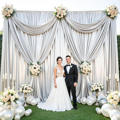 10x10 ft Silver Glitter Backdrop Curtain for Parties, Wrinkle Free Glitter Photo Backdrop Drapes 2 Panels 5x10FT Shimmer Back Drop Cloth for Wedding Birthday Stage Photography Background Decor