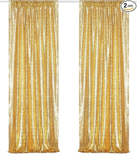 Poise3EHome Gold Sequin Backdrop Curtains, 2 Panels Gold Sequin Backdrop, 2FTx8FT Sequin Curtains for Party Wedding Sequence Backdrop