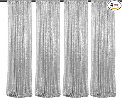 JYFLZQ Silver Sequin Backdrop Curtains 2ft x 8ft 4 Panel Glitter Photo Booth Backdrops Sparkly Photography Background Drapes for Parties Wedding Bridal Showers