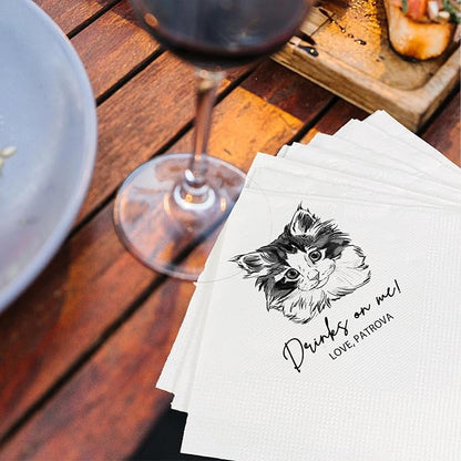 Custom Pet Cocktail Napkins for Wedding, Personalized Photo Napkins for Cat, Custom Wedding Cocktail, Bridal Shower, Engagement Party