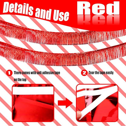 6 Pack 10 Feet Red Foil Fringe Garland Metallic Tinsel Streamers Banner Wall Hanging Curtain Backdrop Banner for Parade Floats, Thanksgiving, Christmas, Birthday, Halloween Party Decorations