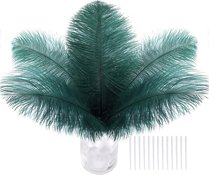 SOGUGOM Green Craft Ostrich Feathers - 30PCS 8-10 inch Ostrich Feathers Kit for Centerpieces, Kindergarten Crafts, Dream Catchers and DIY Projects(Dark Green)