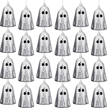 24 Pcs Halloween Disco Ghosts Decor Halloween Ornament Silver Mirror Disco Skeleton Tabletop Centerpiece for Holiday Cosplay Home Props Gift Party Decorations (Sliver)