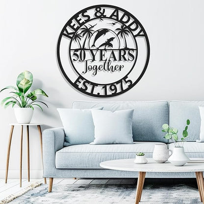 Personalized 50th Wedding Anniversary Sign Gifts for Parents Custom Metal Anniversary Sign Personalized Wedding Gifts for Couples Husband Wife Custom Monogram Name Signs Housewarming Gift