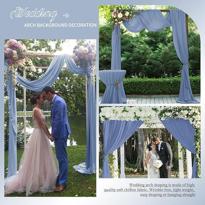 Dusty Blue Sheer Chiffon Wedding Arch Draping Fabric, 28" x 20ft Panels (Pack of 1), Polyester Chiffon, Solid Pattern, Perfect for Wedding Ceremony & Reception Party Decoration