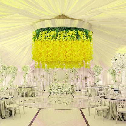 24 Pack Yellow Wisteria Hanging Flowers, 3.4 Ft Fake Hanging Flowers, Artificial Wisteria Garland Vines for Wedding Room Backdrop Outdoor Patio Garden Decoration