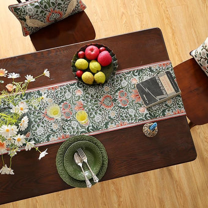ISAENNE Designer French Green Elegant Linen Table Runner 87 Inches Long,Colorful Flower Pattern Soft Table Runners for Dining Tables,Thanksgiving,Kitchen Tables,Christmas,12"*87"-Naples B