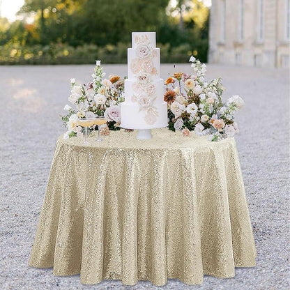 OQSQ Champagne Round Sequin Tablecloth, Glitter Tablecloth for Bridal Shower Decorations, Birthday, Wedding, Dessert, Banquet（50X50 inch Round,Champagne）