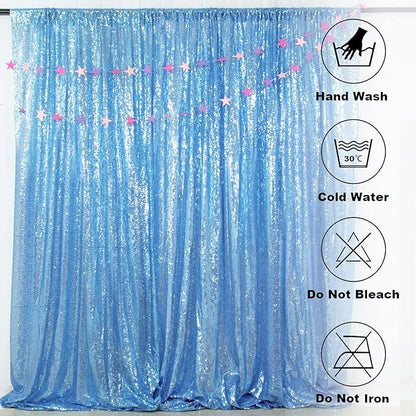 ShinyBeauty Baby Blue Sequin Backdrop 10FTx10FT - Sparkling Light Blue Wedding & Party Photo Background