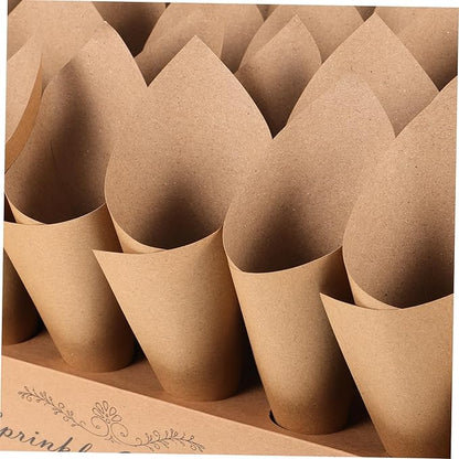 CIMAXIC 30-hole Kraft Paper Cones Box Set Wedding Party Favor Box Confetti Cone Holders for Decorative Party Favors
