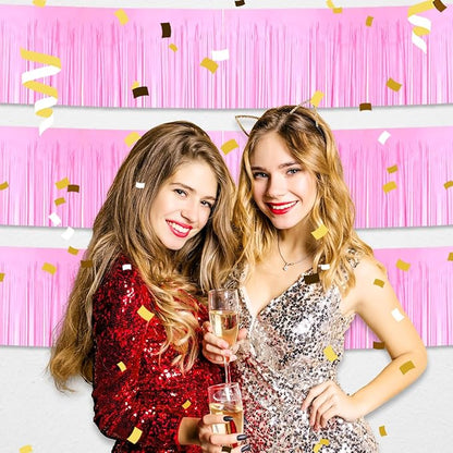 6 Pack 10 Feet Macaron Pink Foil Fringe Garland Metallic Tinsel Streamers Banner Wall Hanging Curtain Backdrop for Parade Floats, Birthday, Graduate, Mother's Day, Wedding Party Decoration