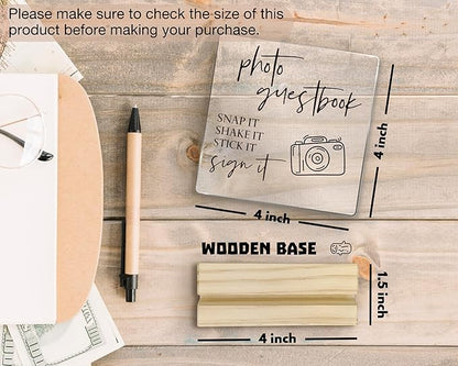 Wedding Guest Book Desk Decor, Acrylic Wedding Signs, Guest Book WeddingReception, WeddingDecor, Photo GuestBook Acrylic Plaque Sign with Wood Stand for WeddingReception Table Decor