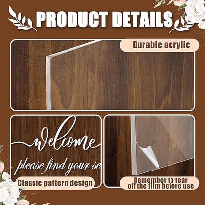 Wedding Seating Chart Board Display, 24x18 Inch Welcome Please Find Your Seat Acrylic Table Seating Chart Board, Includes 15 Seating Cards & 15 Rose Gold Wax Seal Stickers, Elegant Welcome Sign