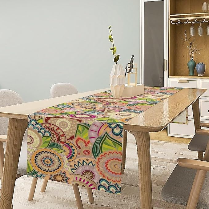 Boho Floral Table Runner,Retro Bohemian Flower Table Runner for Kitchen Dining Table Home Party Decoration 13x120 Inch