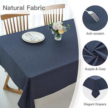 maxmill Rectangle Linen Textured Tablecloth Waterproof Spillproof Wrinkle Free Washable Fabric Table Cloth Kitchen Dining Tabletop Decoration Table Cover for Holiday Party, 52 x 70 Inch, Navy Blue