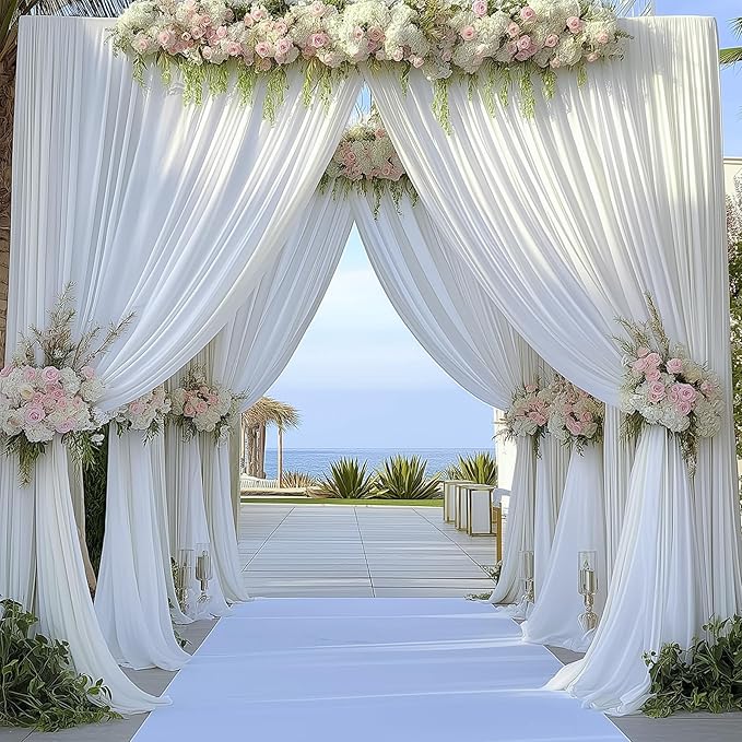 20×12ft White Wrinkle Free Backdrop Curtain for Wedding Parties, 4 Panels 5×12 ft Long Soft Silky Washable Polyester Photo Backdrop Drapes for Birthday Baby Shower Photography Background Cloth