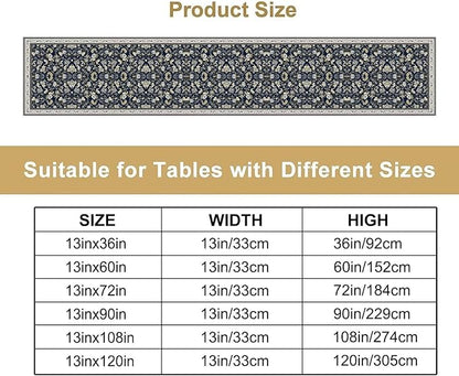 Vintage Boho Floral Table Runner, Morris Rustic Country Farmhouse Dark Blue Grey Retro Flower Pattern for Home Kitchen Table Decor Dining Coffee Room Party Decor 13x72in