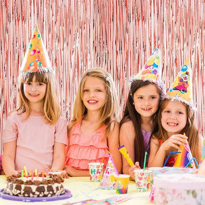 4 Pack Rose Gold Foil Fringe Backdrop Curtains, Tinsel Streamers Birthday Party Decorations, Fringe Backdrop for Graduation, Baby Shower, Gender Reveal, Disco Party