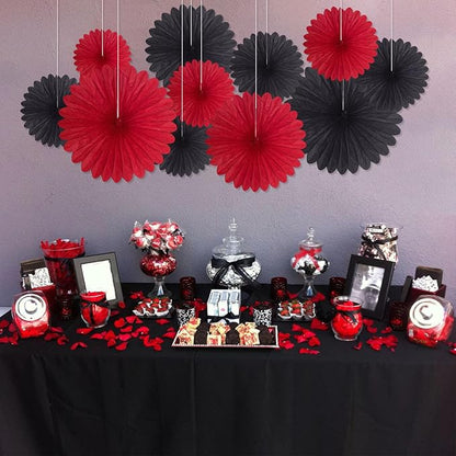 20 Pcs Black Red Hanging Paper Fan, Hanging Honeycomb Round Paper Fans for Weddings, Birthdays, Christmas, Baby Showers, Classroom, Events Ceiling Party Supplies Decorations