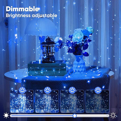 1 Pack 32.8 Ft. Battery Operated Outdoor String Lights with Remote & Timer, LED Blue Fairy Lights, Waterproof Twinkle Lights for Bedroom, Dorm, Mason Jar, Wedding, Party, Christmas