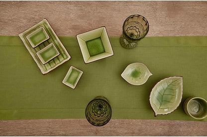 Solino Home Linen Avocado Green Hemstitch Table Runner 48 Inches - 100% Pure Linen Small Table Runner 14 x 48 Inch Ideal for Dresser and Coffee Tables - Classic Hemstitch - Fall, Autumn, Thanksgiving