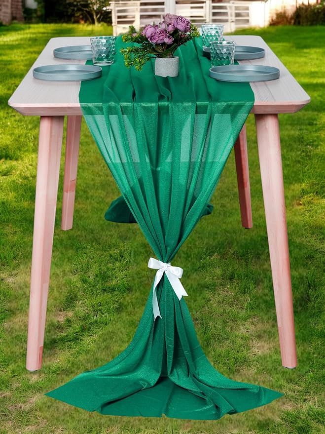 MDS Halloween Chiffon Table Runner - 1 Pack, 29 x 170 Inches, 14ft Each - Sheer Spooky Table Runners for Haunted House Parties, Trick-or-Treat Tables, Witchy Décor, Wedding & Events - Emerald Green