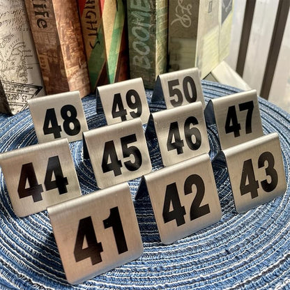 10 Pcs Metal Place Cards Stackable Tent Style Table Numbers，Place Card Holders for Celebration Wedding Party Restaurants Cafes Bars Gatherings meeting Room Board Game Serial (Small 41-50, Black)
