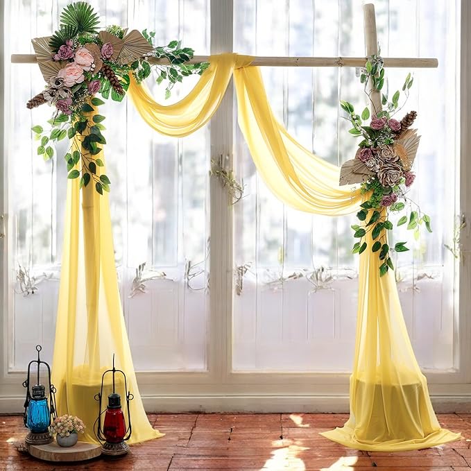 MDS Halloween Chiffon Draping Fabric - 2 Panel, 30" Wide x 30ft Long - Sheer Spooky Arbor & Canopy Drapery for Haunted House Backdrops, Party Ceilings, DIY Costumes & Themed Events - Gold