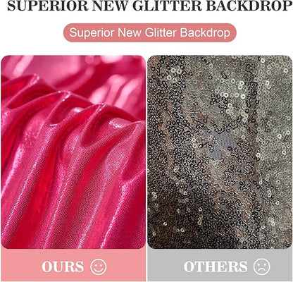 10x10ft Thick Hot Pink Glitter Backdrop Curtain Panels for Parties, Wrinkle Free Sequin Sparking Photo Backdrop Drapes, 2 Panels 5x10ft Shimmer Back Drop Cloth for Wedding Birthday Photography