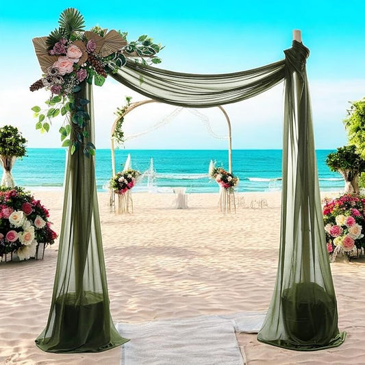 MDS Halloween Chiffon Draping Fabric - 1 Panel, 30" Wide x 100ft Long - Sheer Spooky Arbor & Canopy Drapery for Haunted House Backdrops, Party Ceilings, DIY Costumes & Themed Events - Olive Green